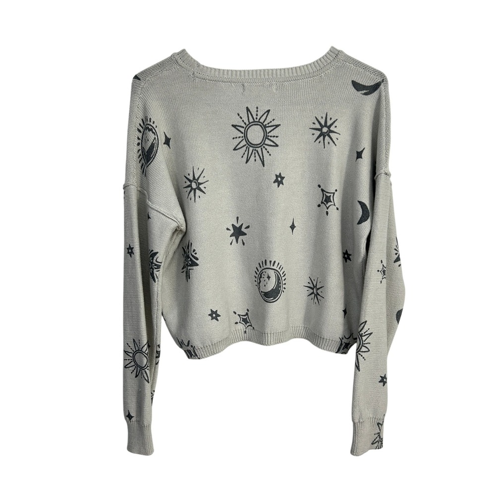 Sincerely Jules Celestial Sun Moon Star Knit Crop Sweater Small Grey Whimsigoth - Picture 6 of 8